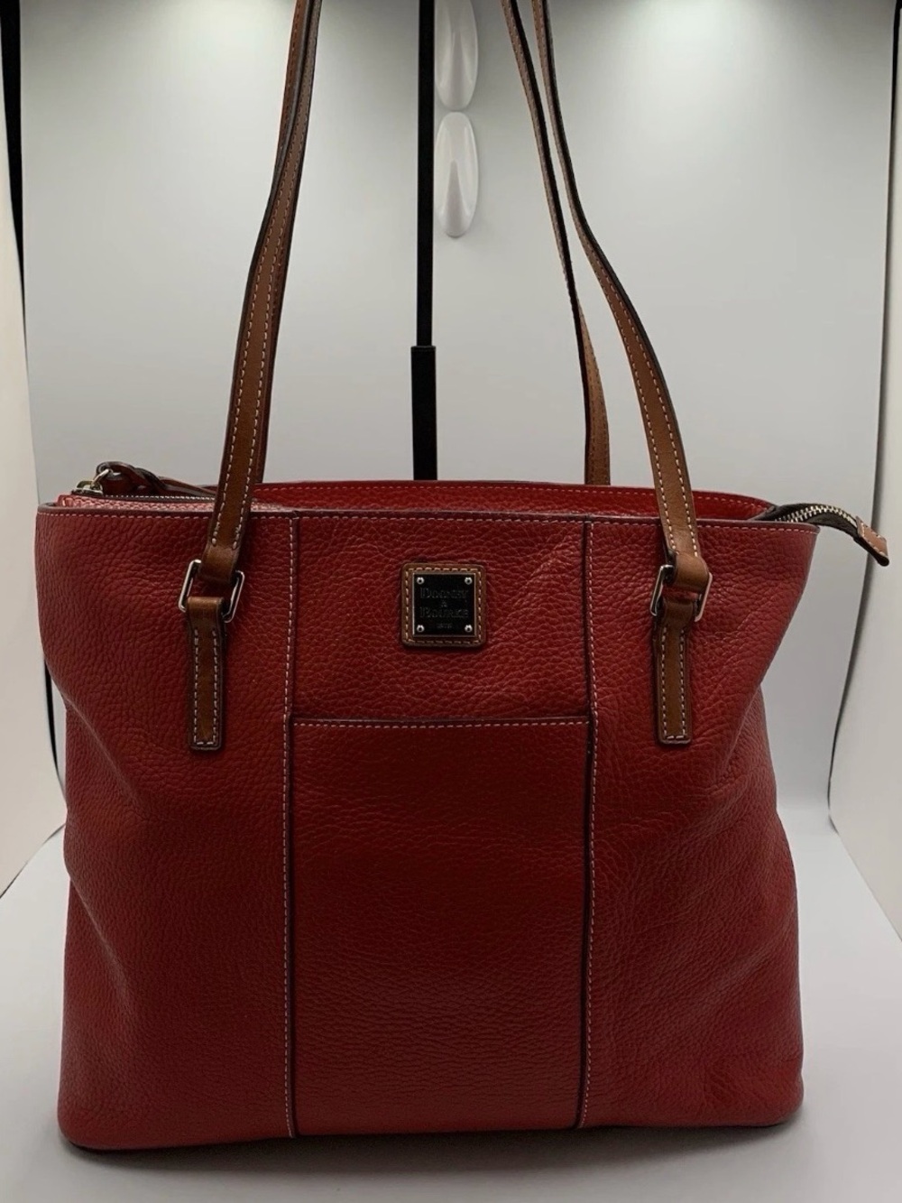 Dooney & Bourke Large Lexington Red Pebbled Leather Shopper Tote Bag